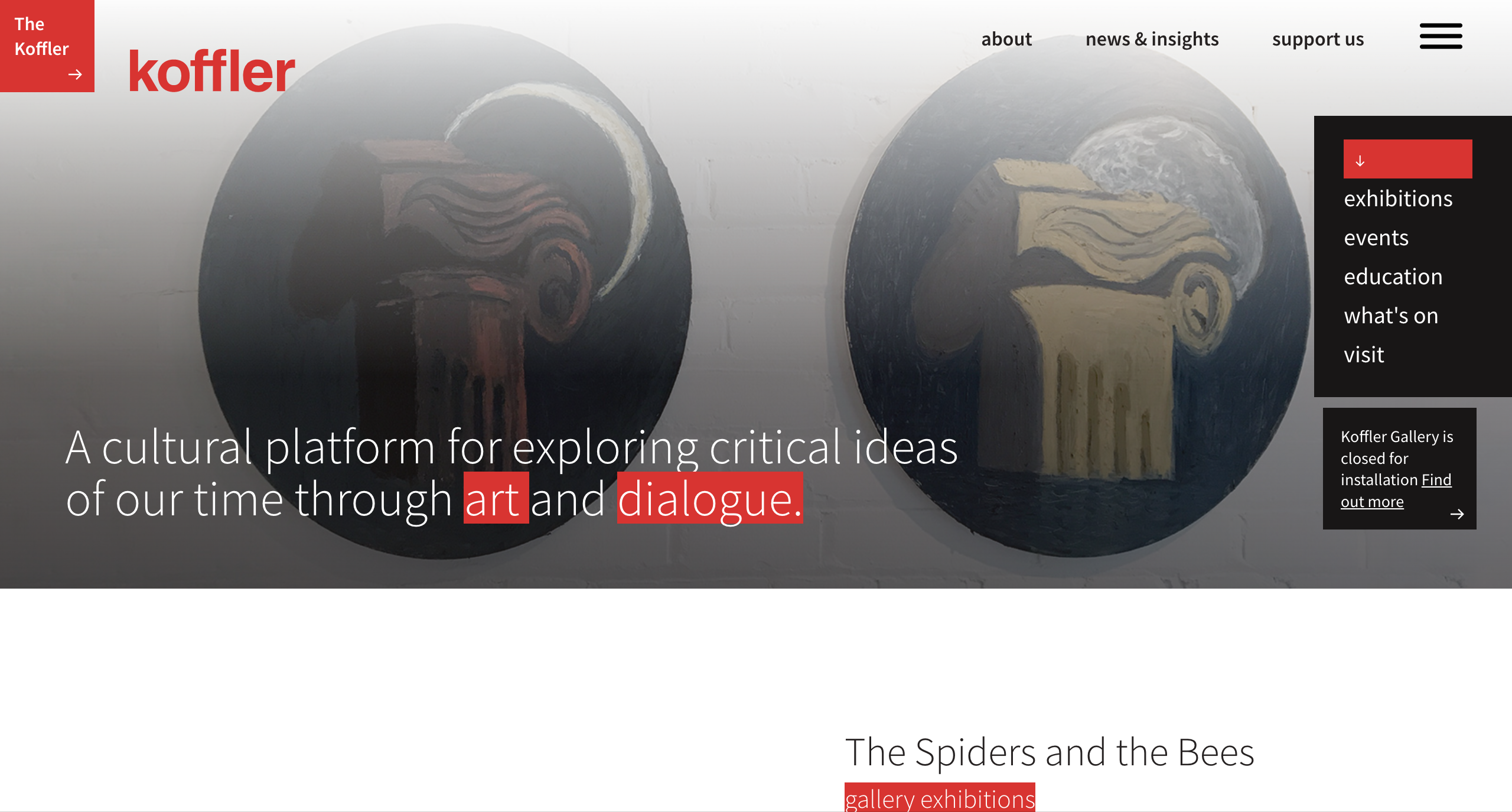 Koffler Arts homepage on desktop