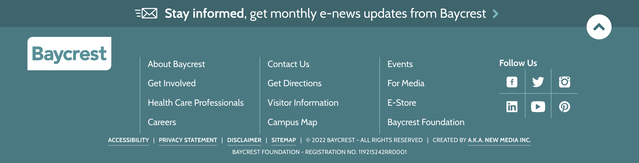 Footer of Baycrest's website